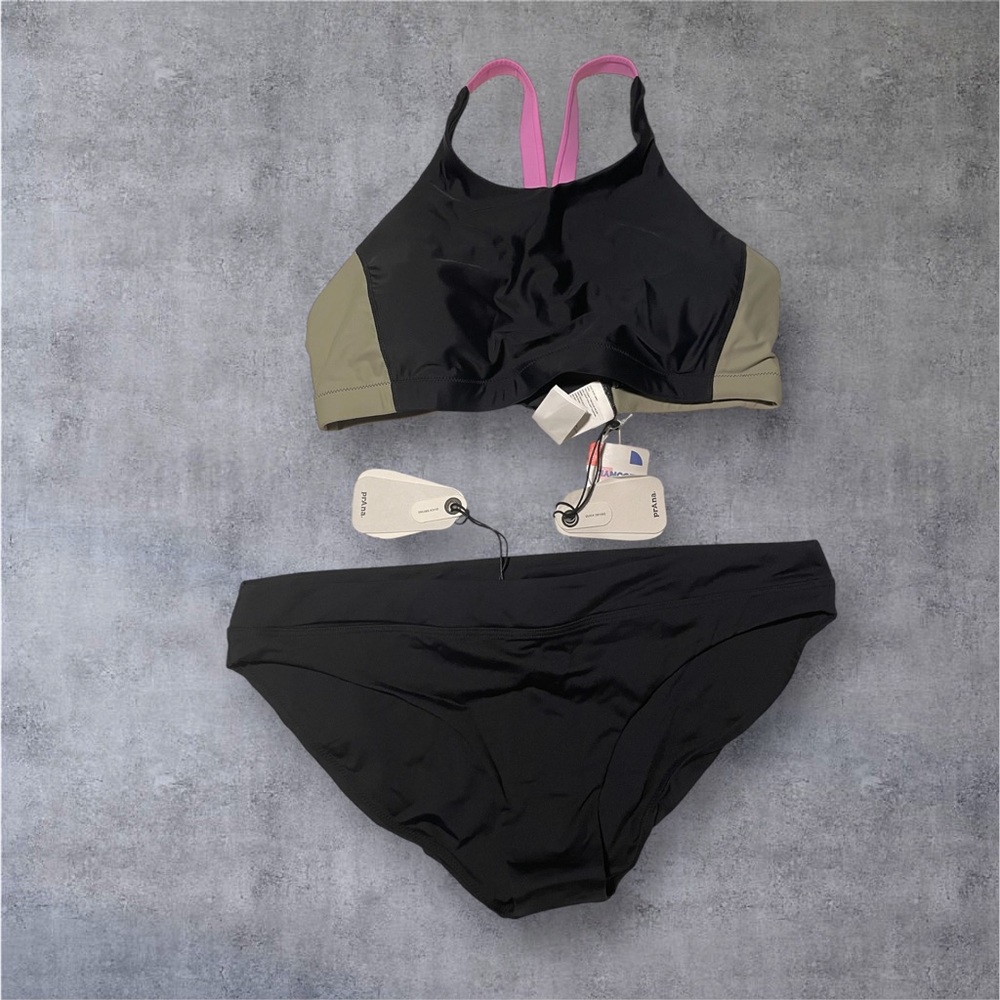 Prana Black and Olive Bikini with Pink Straps